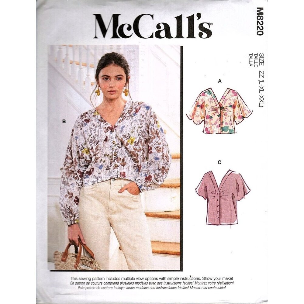 McCalls M8220 Misses L to XXL Casual Loose Fitting Tops Uncut Sewing Pattern